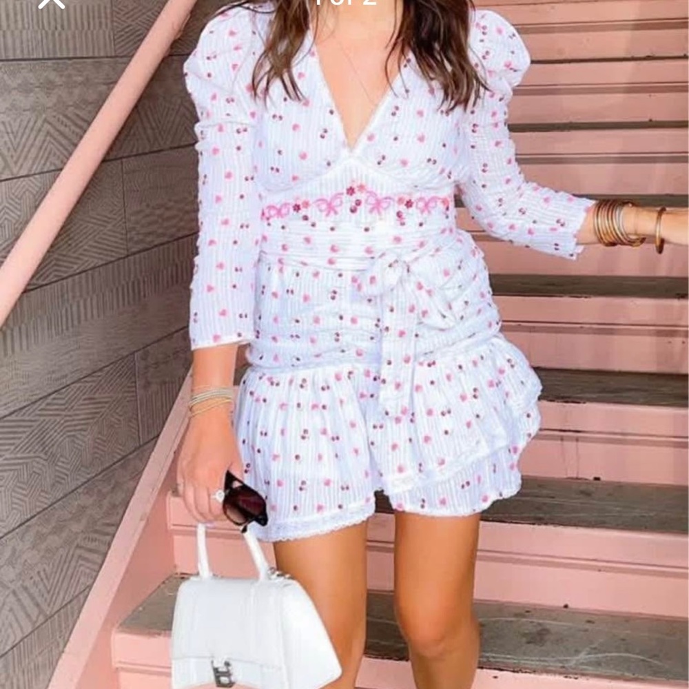 Loveshackfancy White and Pink Cherry Dress